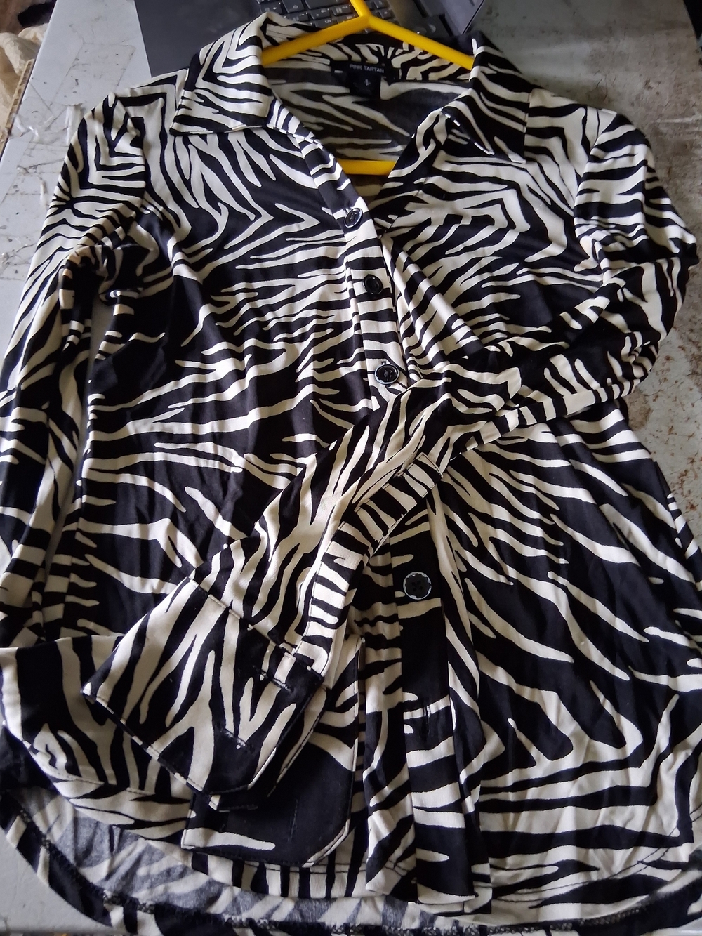 Pink Tartan Silk Zebra Print Button-Up Blouse S